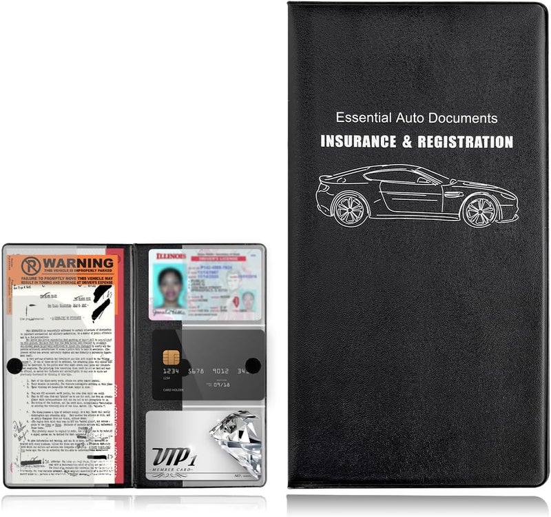 Yourkar Car Registration and Insurance Holder, 9.56"×5.19" Automotive Glove Box Organizer, Vehicle Card Document Glove Box Organizer for Documents Cards License, Car Accessories (Black) - Image 1